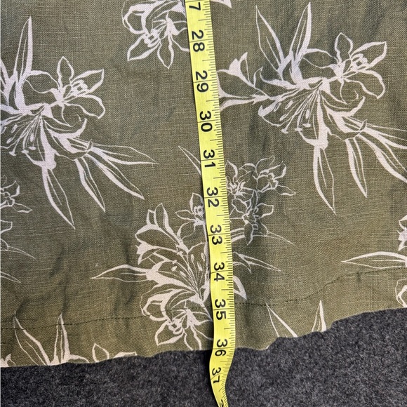 Garnet Hill Bonsai floral linen sleeveless tropical dress shirtdress olive 12 - Picture 6 of 7